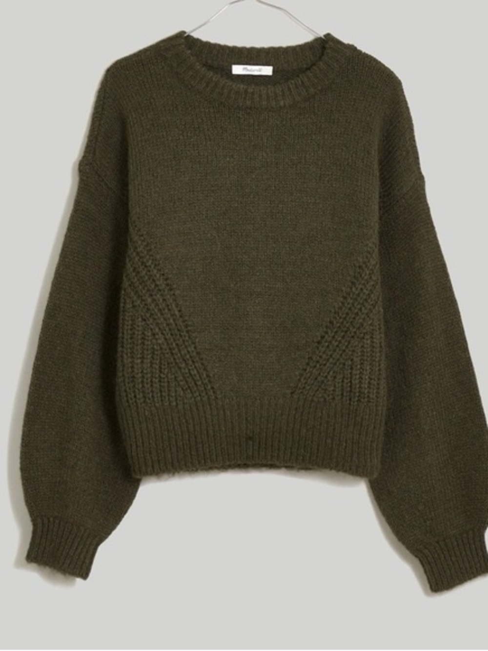 Madewell Directional-Knit Wedge Crewneck Olive Green Sweater